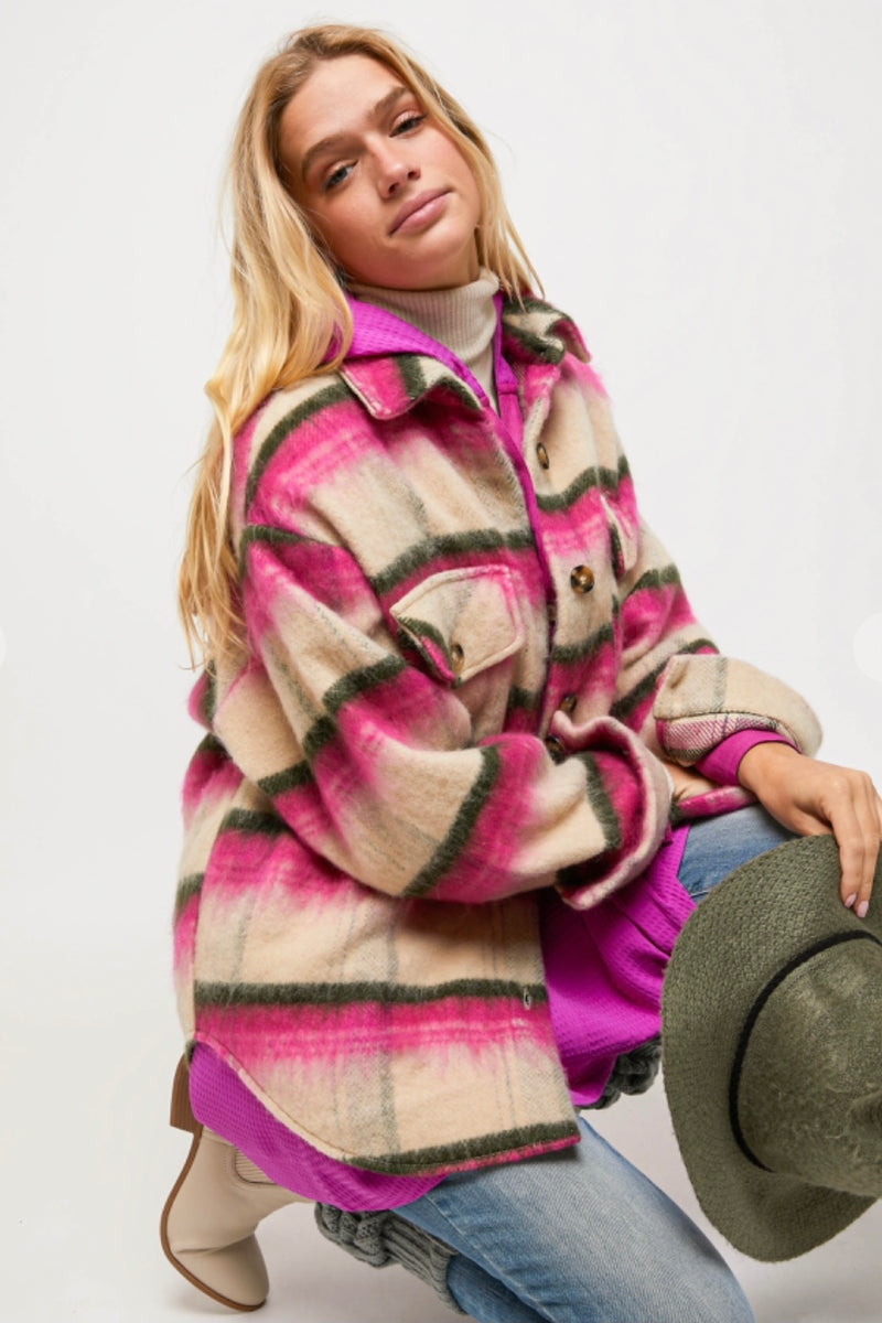 Pink and Tan Stripe Shacket