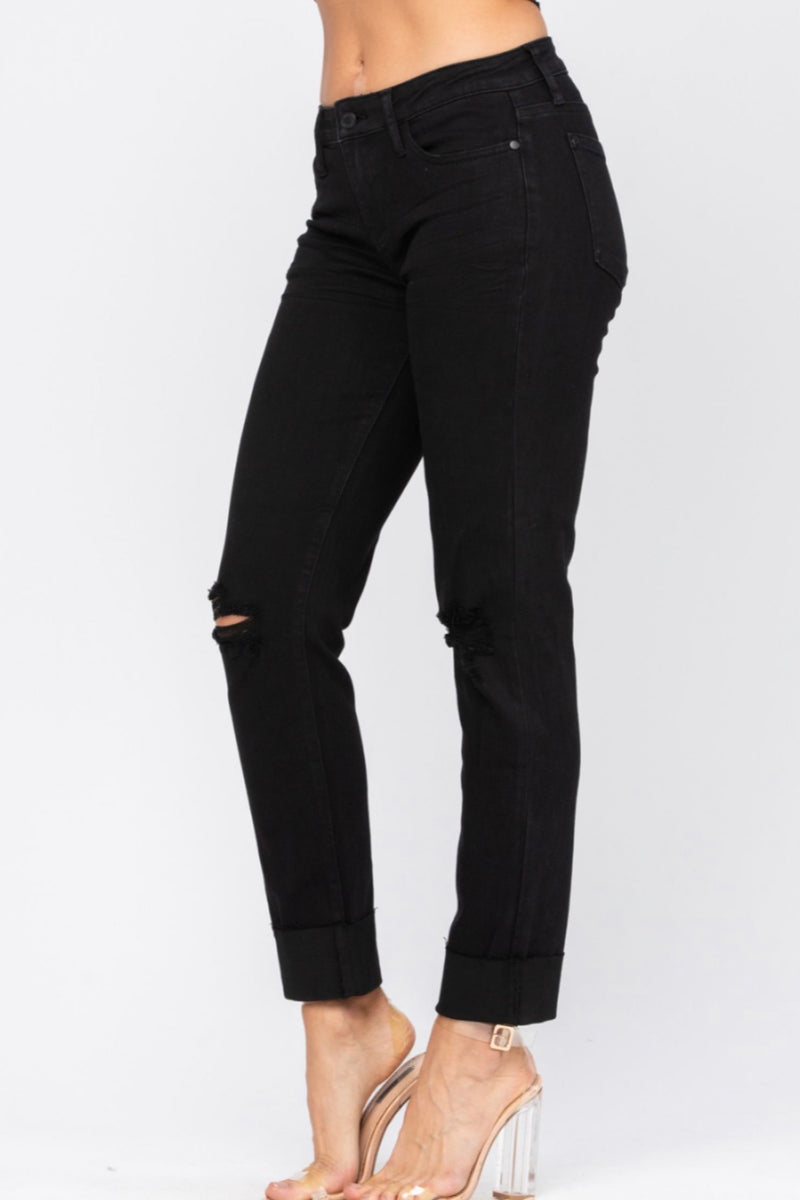 Jessie Black Distressed Cuffed Slim Fit Jeans - Size 3 & 15