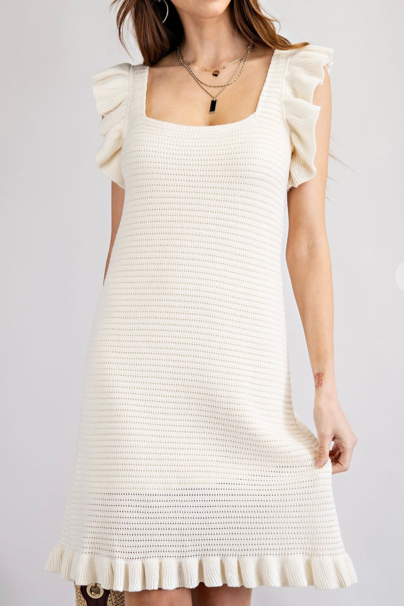 Flutter Sleeve Natural Knit Dress