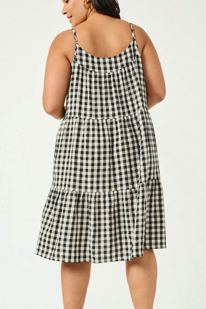 Sammie Black and cream gingham baby doll dress