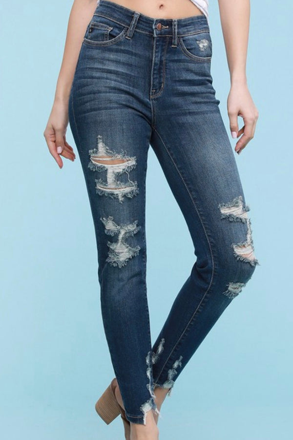 Cyndi Dark Blue Distressed Skinny Jeans - Size 5 & 13