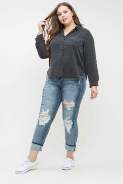 Frankie Beach Distressed Cuffed Boyfriend Jeans