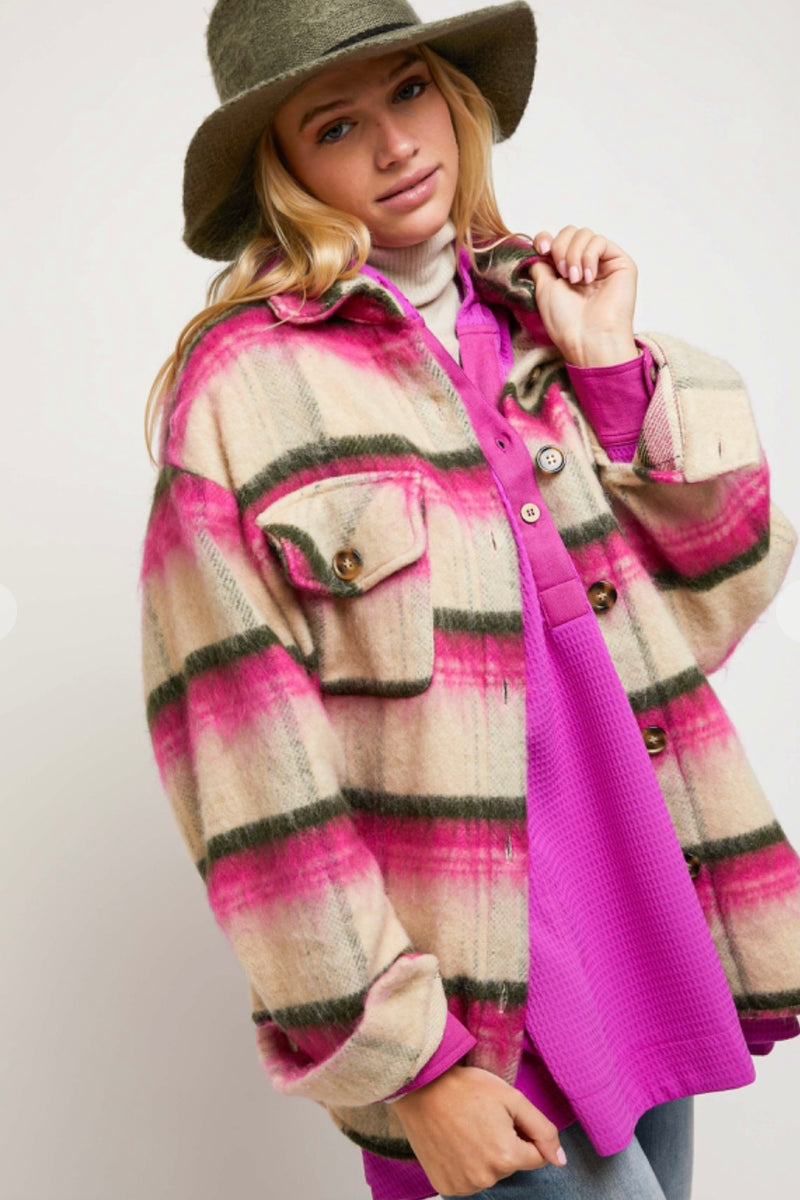 Pink and Tan Stripe Shacket