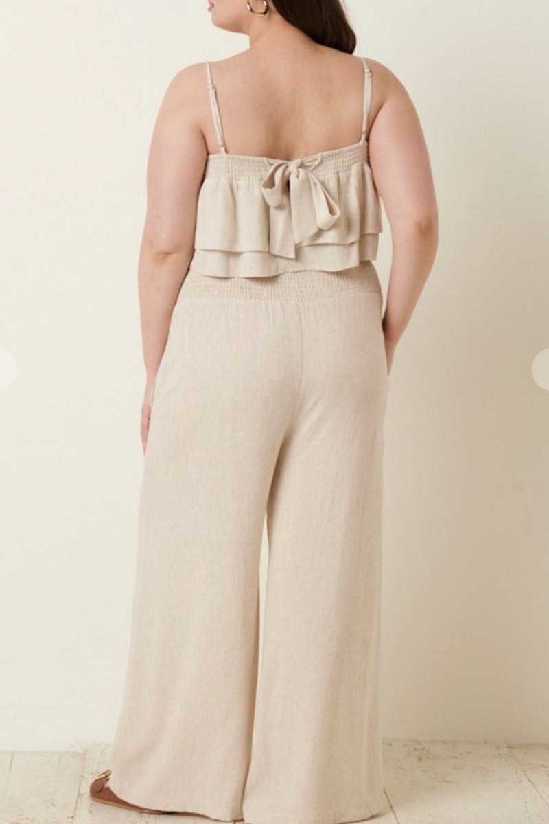 Linen Blend Wide Leg Resort Pant Set