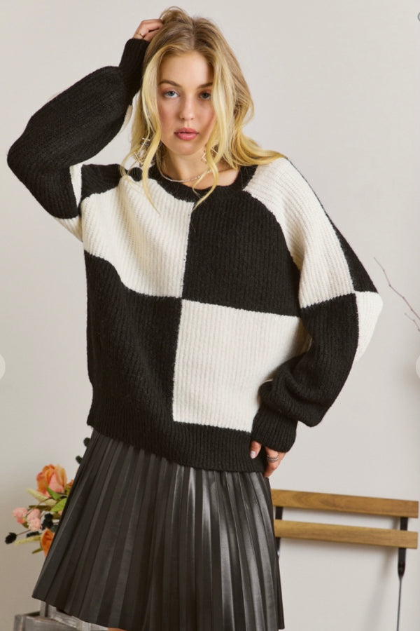 Black and White Color Block Sweater