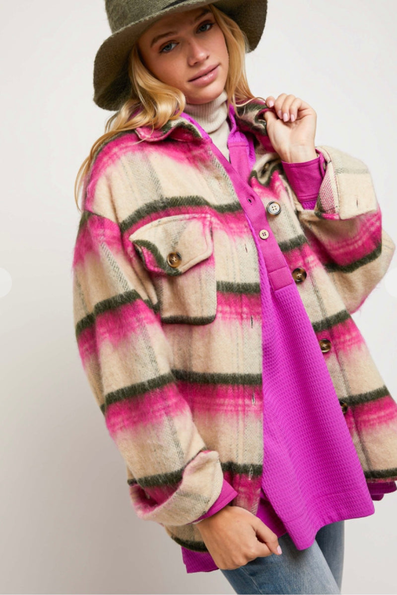 Pink and Tan Stripe Shacket