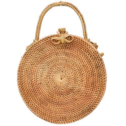 Hand woven| rattan| round| circle| bag| 