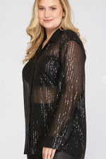Sequin button down top | black sequin top | plus size sequin top | plus size button down top | sequin holiday style | Meredith Shaw Collab | BT Style Collab | 