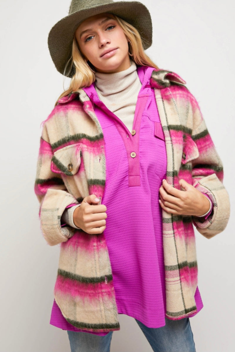 Pink and Tan Stripe Shacket