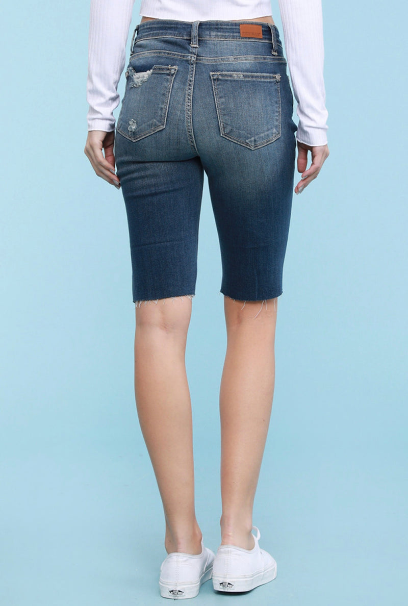 Keeley Distressed Bermuda Denim Shorts - Last One Size S