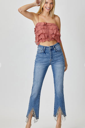 Rhinestone Fringe Straight Leg Jeans