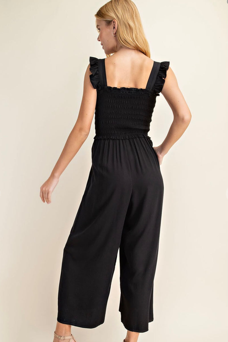 Black Smocked Jumpsuit - Size S and 3X