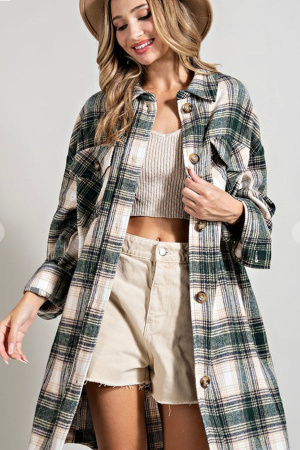 Hunter Green long Plaid Shacket