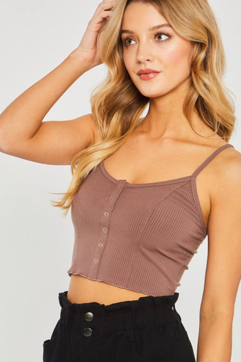 Ribbed Button Front Cropped Cami