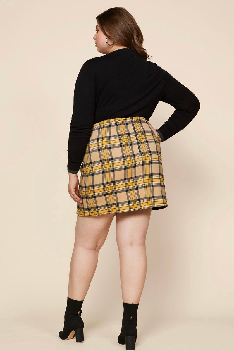 Mustard Plaid Long Blazer and Mini Skirt (Set)