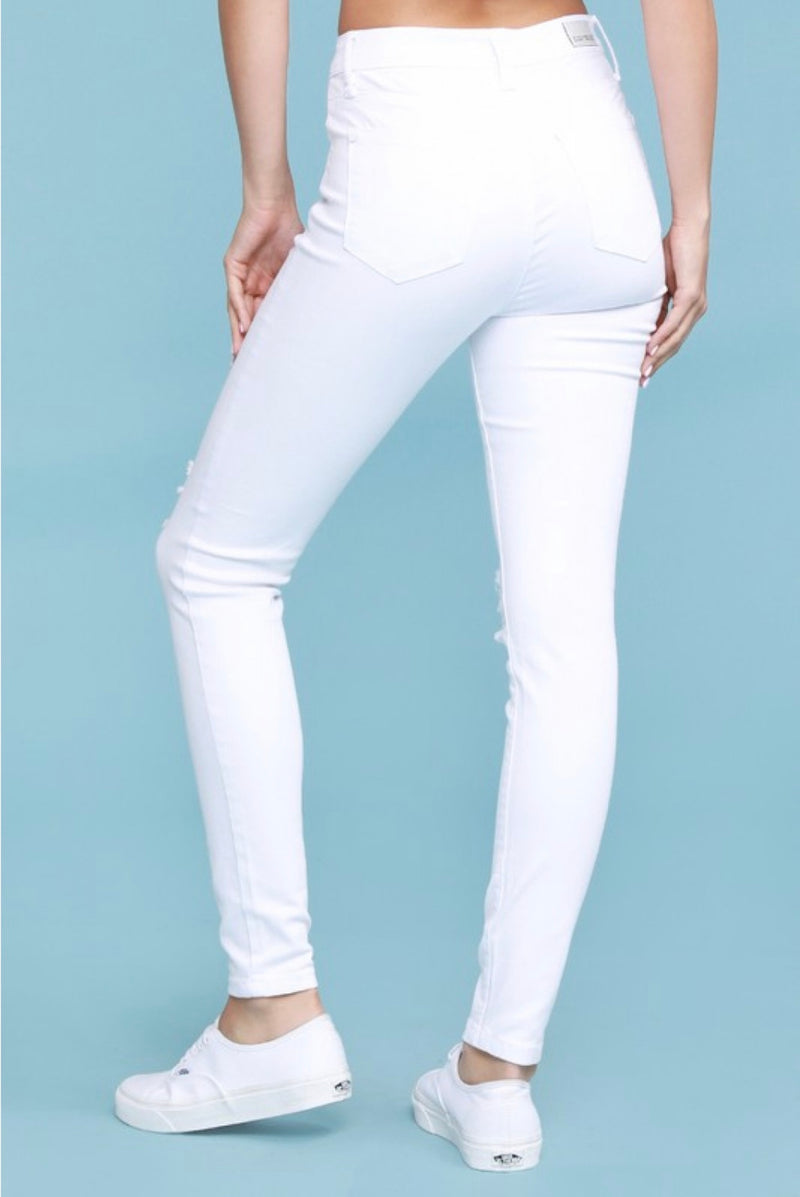 Jilly White Distressed Knee Skinny Jeans