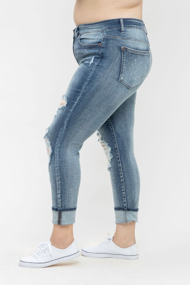Frankie Beach Distressed Cuffed Boyfriend Jeans