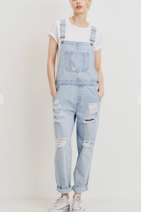 Olivia Distressed Light Wash Boyfriend Overalls