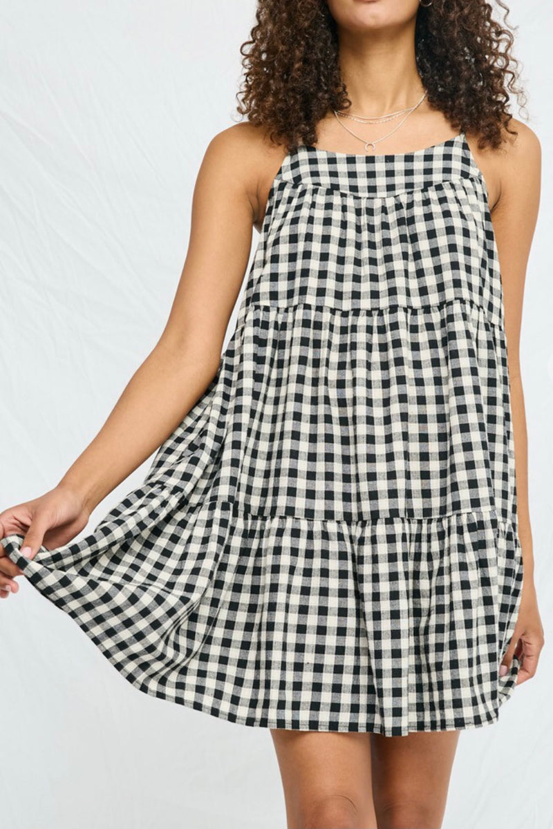 Sammie Black and cream gingham baby doll dress