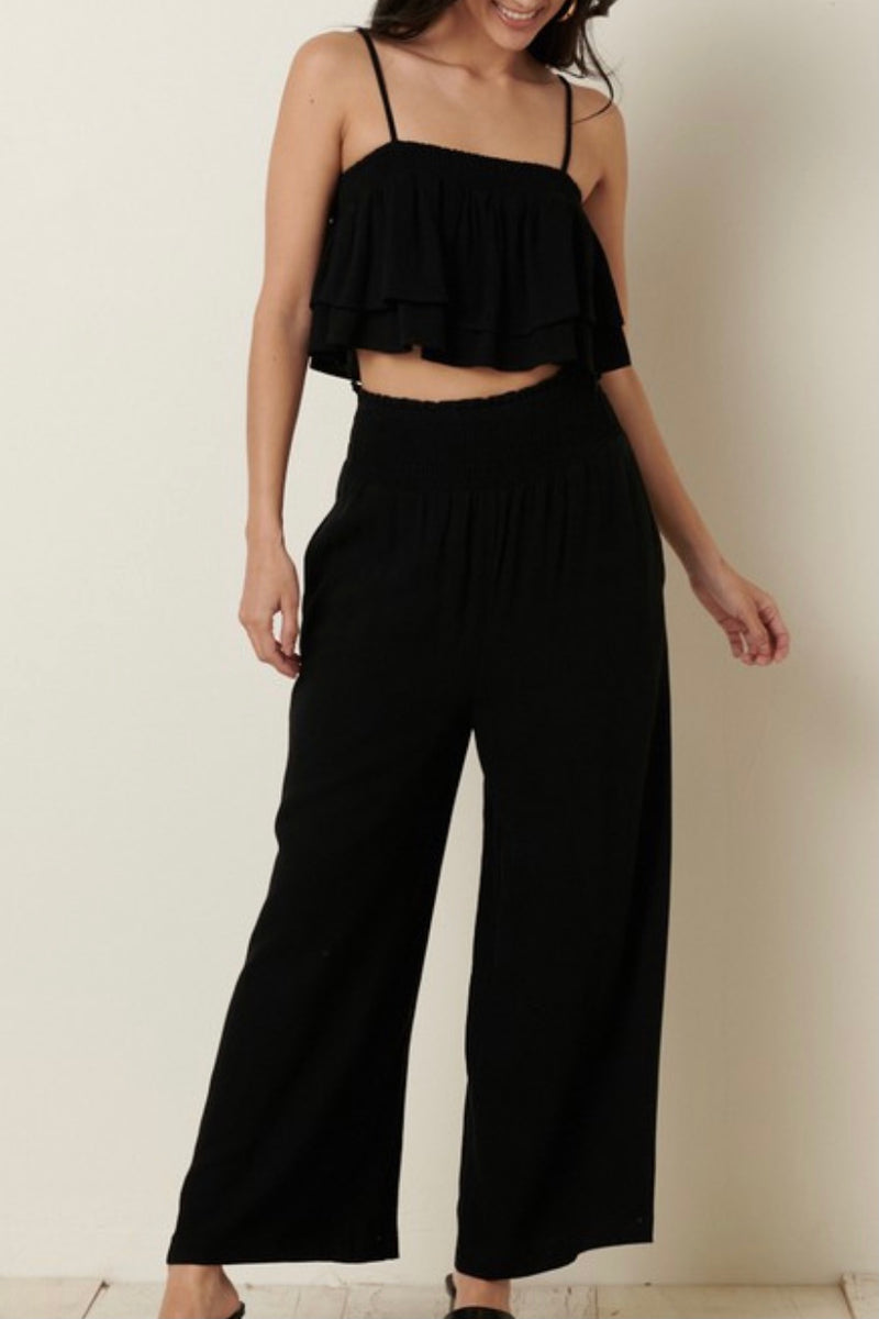 Linen Blend Wide Leg Resort Pant Set