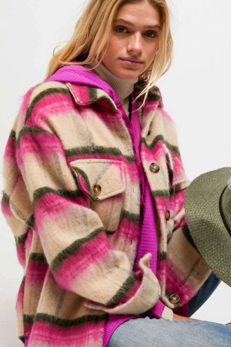 Pink and Tan Stripe Shacket