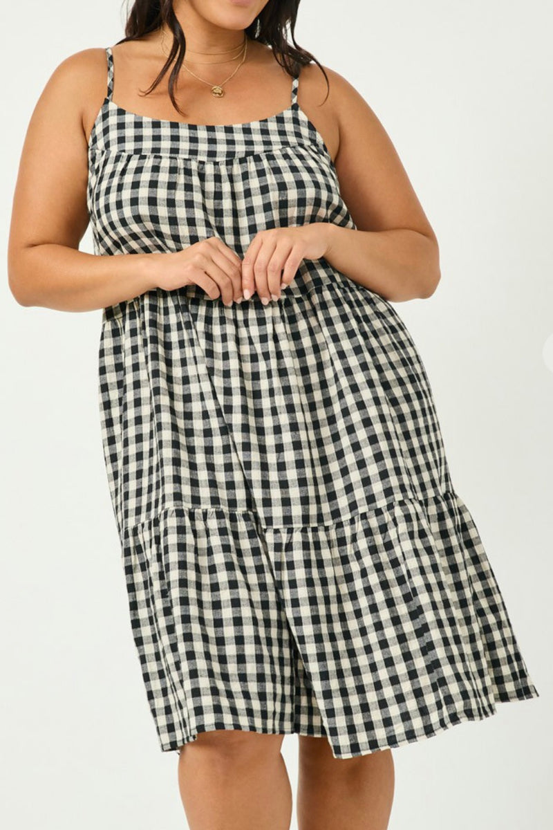 Sammie Black and cream gingham baby doll dress