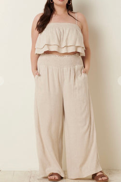 Linen Blend Wide Leg Resort Pant Set