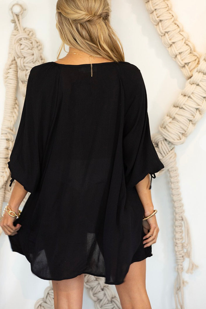 black button front tunic top or bathing suit cover-up