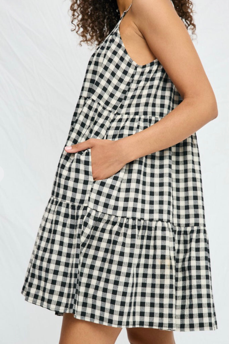 Sammie Black and cream gingham baby doll dress