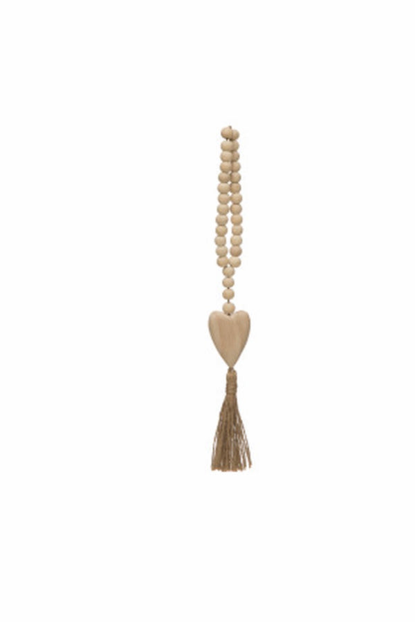 Wood Beads with Heart & Jute Tassel