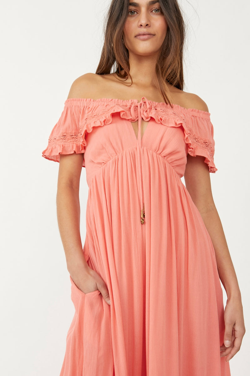 free people moonlight ocean maxi dress Free People Off-The-Shoulder Moonlight Ocean Maxi in Burnt Coral Size S NWOT