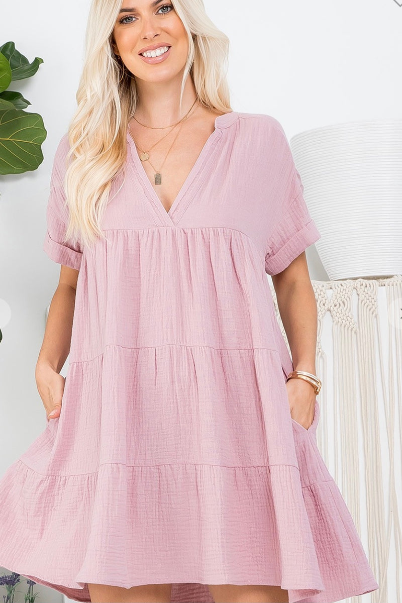 Cotton V-neck Babydoll dress