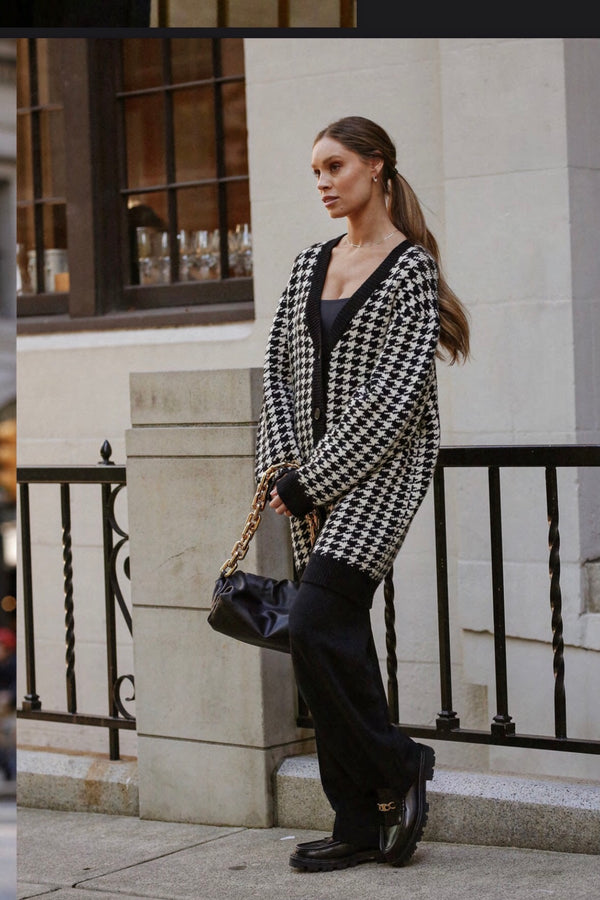 Brunette The Label Houndstooth Knit Cardigan 