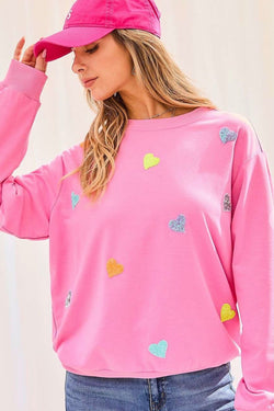 Pink sequin heart patch sweatshirt