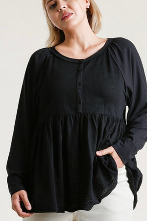 Sidney Ribbed Button Front Baby Doll Top