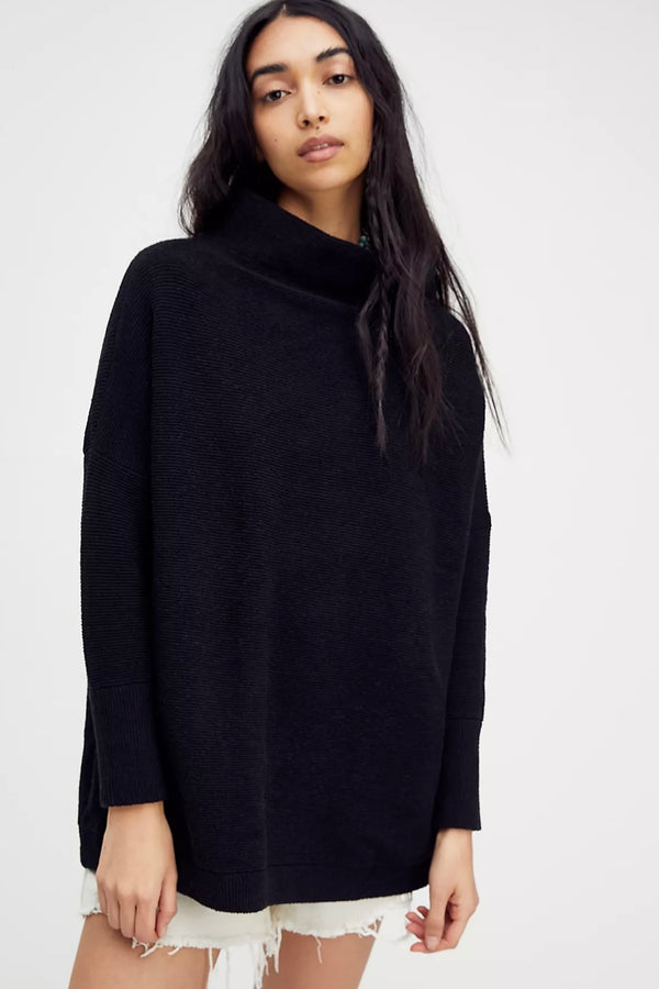 Free People Slouchy Ottoman Tunic Sweater in Black