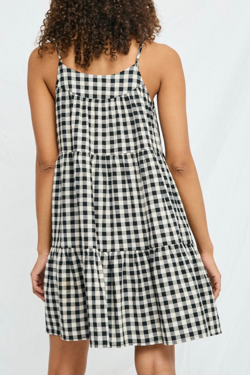 Sammie Black and cream gingham baby doll dress