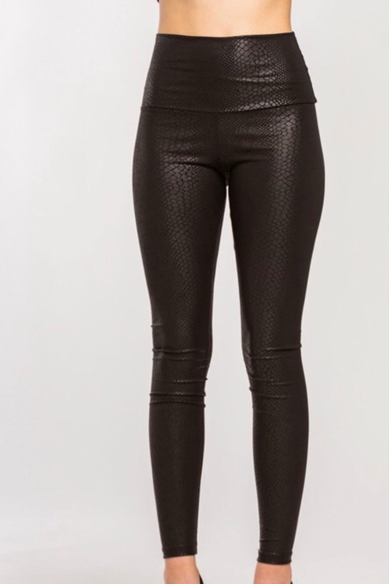 Gemma Faux Leather High Waisted Snake Skin Leggings - Size Small