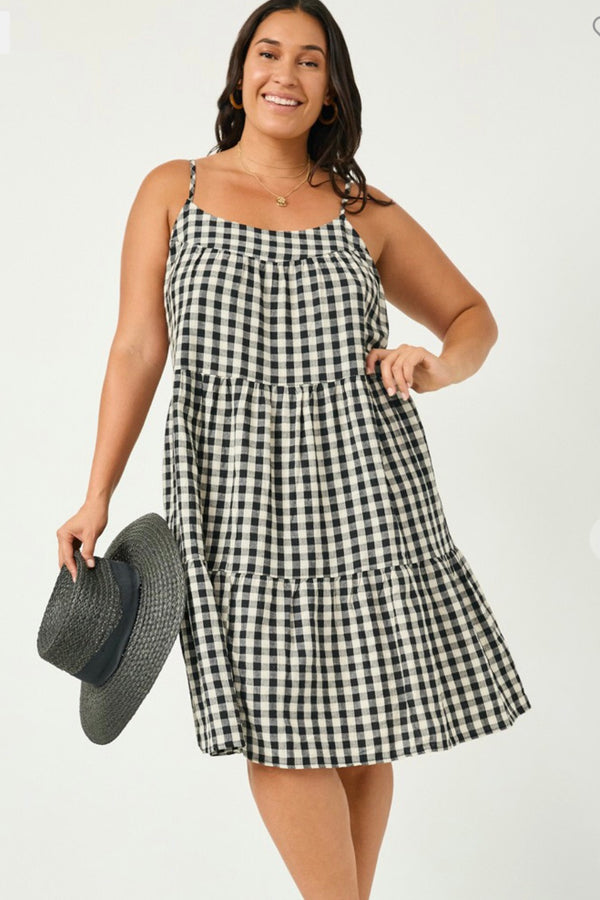 Sammie Black and cream gingham baby doll dress