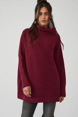 Free People Slouchy Ottoman Tunic Sweater in Pomegranate Wine 