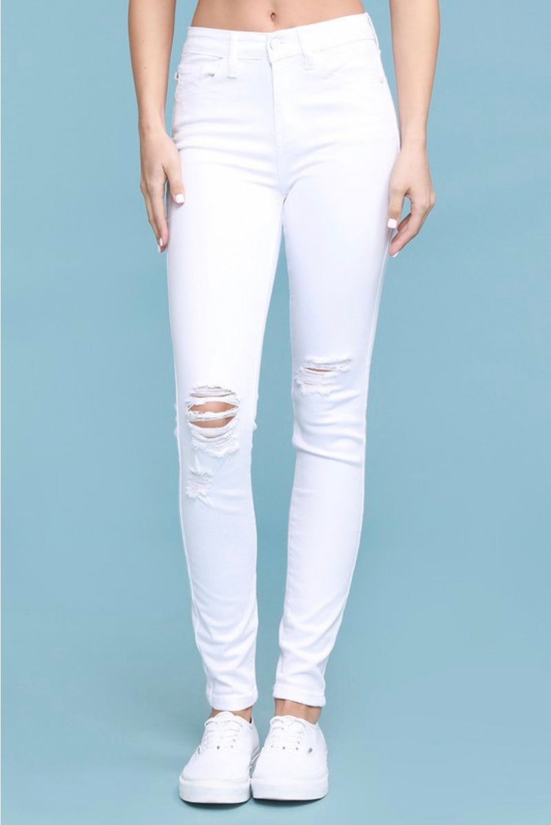 Jilly White Distressed Knee Skinny Jeans