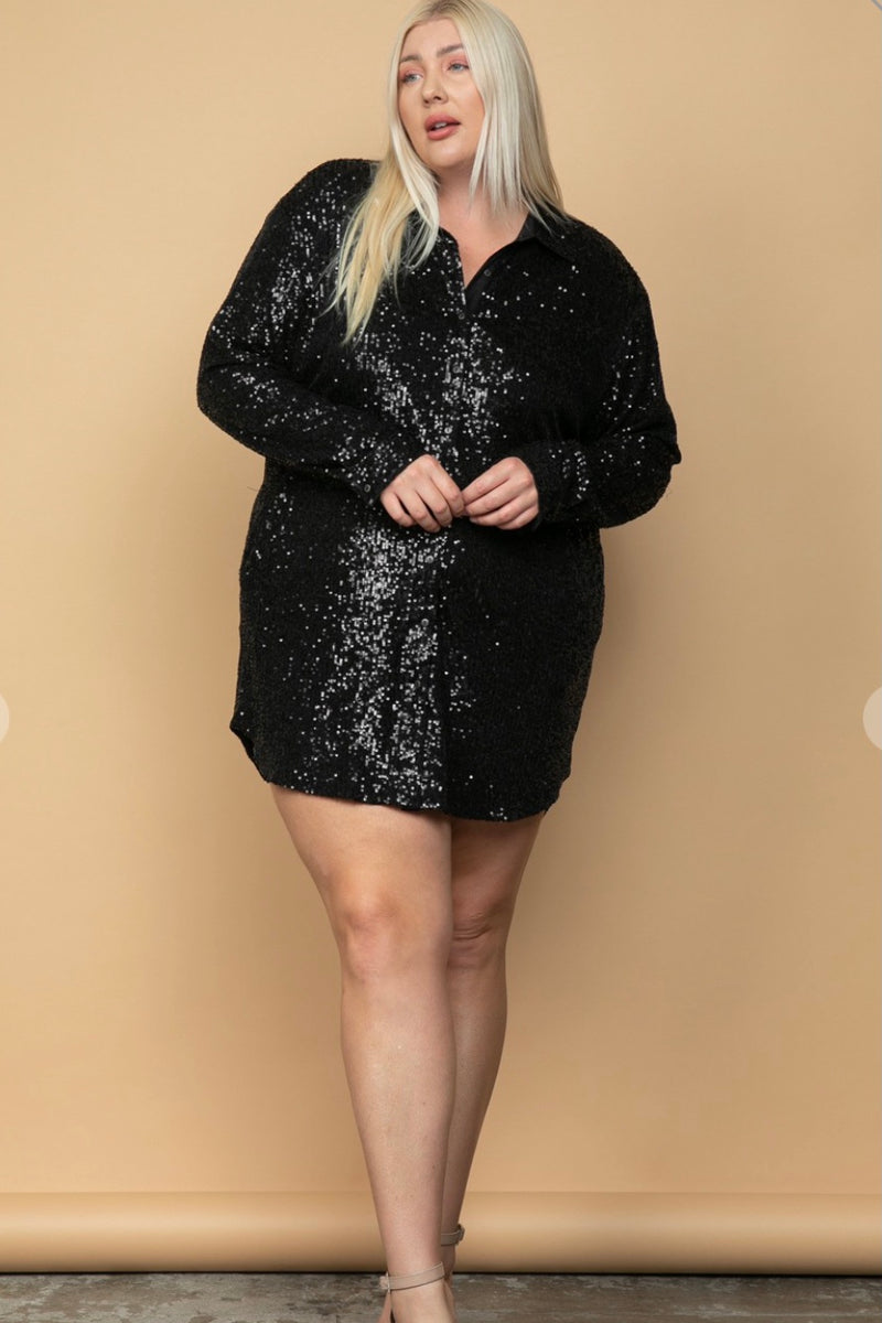 Longline Sequin Button Down Shirt