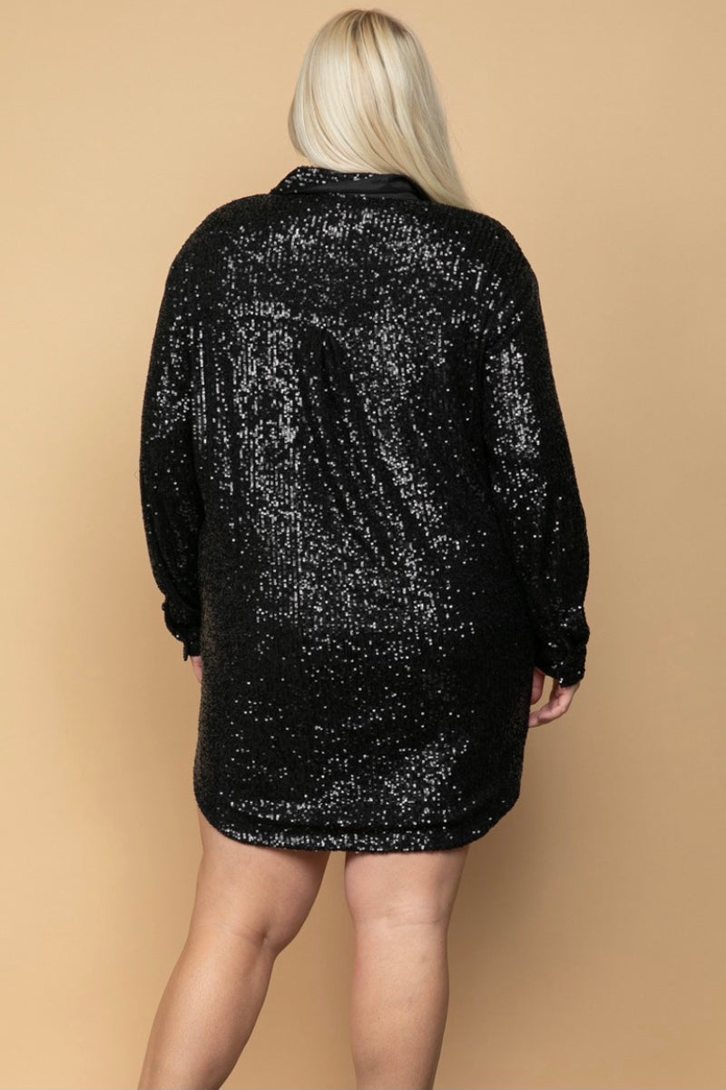 Longline Sequin Button Down Shirt