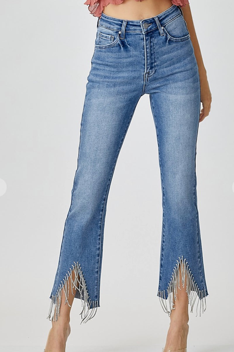 Rhinestone Fringe Straight Leg Jeans