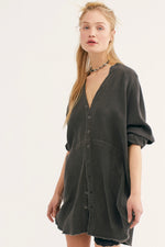 ladies black button down top