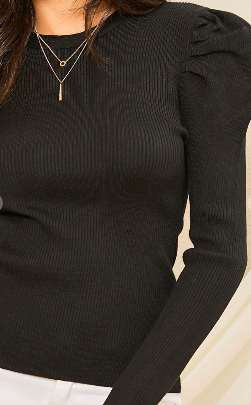 Black Pouf Sleeve Sweater