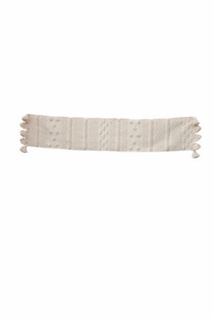 Boho Woven Table Runner with Pom Poms & Tassels