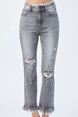 Frayed High Waist Grey Wash Jeans