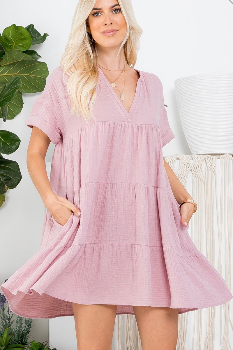 Cotton V-neck Babydoll dress