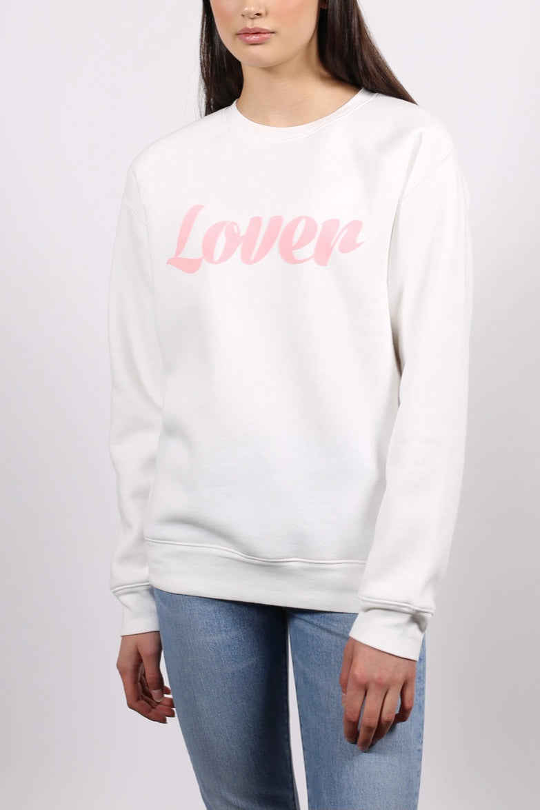 Brunette the label| lover| crew| sweatshirt| white| and pink|